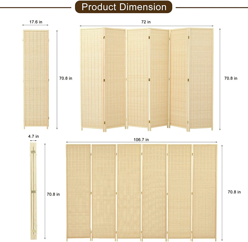 6 Panel 6ft Bamboo Room Dividers P518570