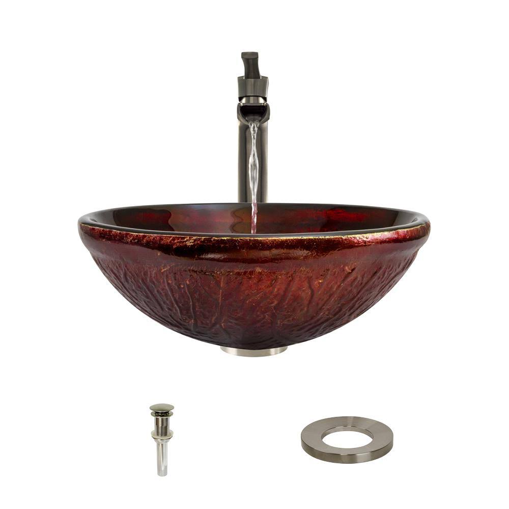 Vessel Sink Ensemble with Brushed Nickel Finish Faucet, Pop-Up Drain, and Sink Ring M16177