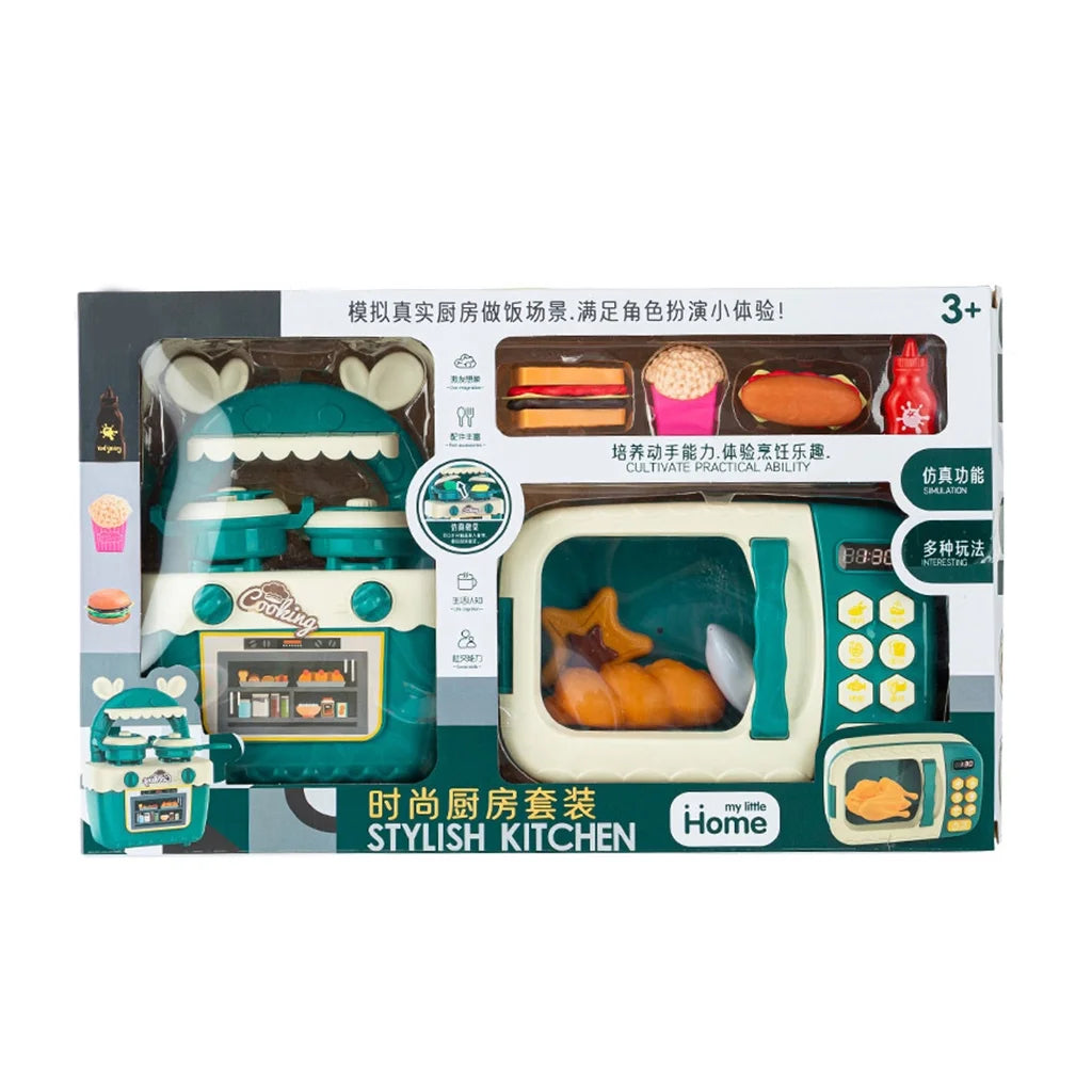 Microwave Kitchen Play Set with Cookware Pot and Cooking Utensils W87010