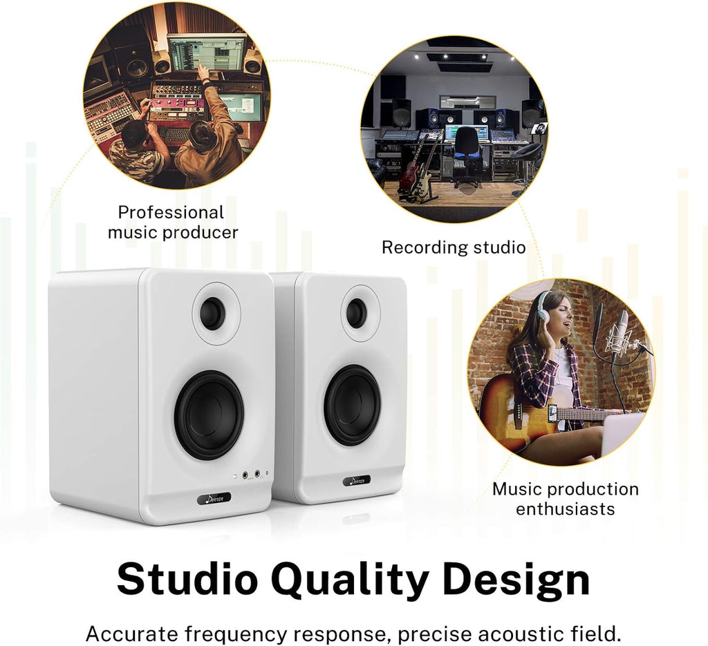 White 3" Bluetooth Studio Monitor Speakers 2-Pack with Isolation Pads N6507