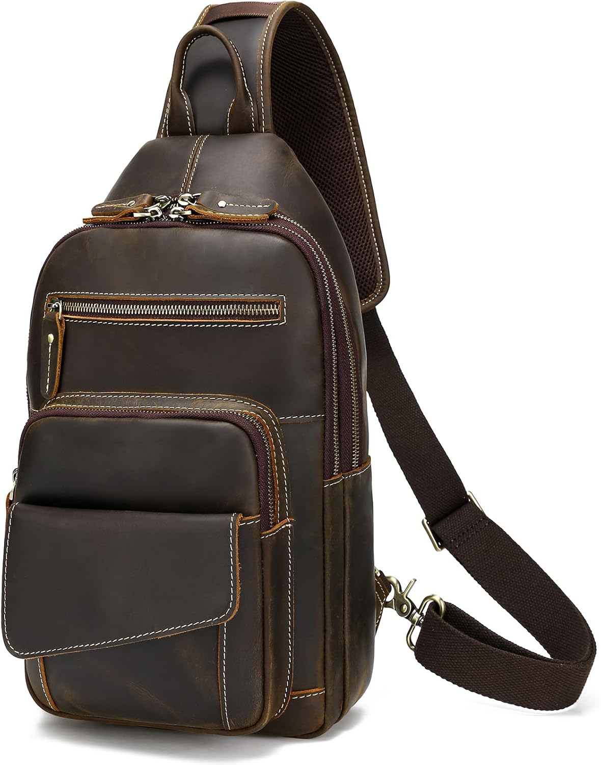 Brown Full Grain Leather Crossbody Shoulder Sling Bag F811230