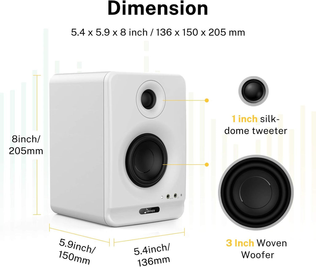 White 3" Bluetooth Studio Monitor Speakers 2-Pack with Isolation Pads N6507