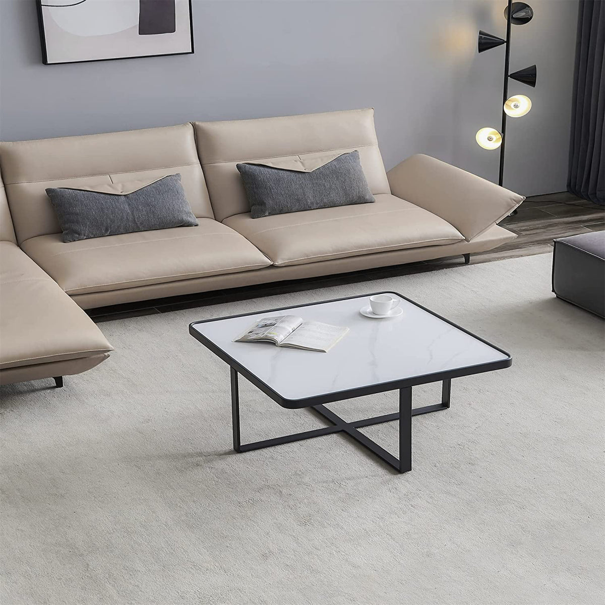 31.5 Inch Square Coffee Table with Sintered Stone Tabletop A3370