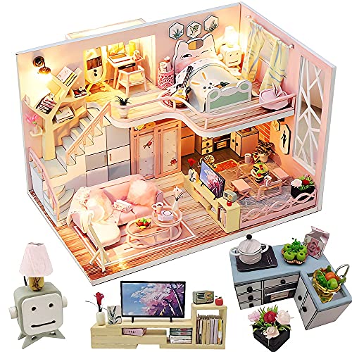 Dollhouse Miniature with Furniture Kit, Handmade DIY House Model H2296