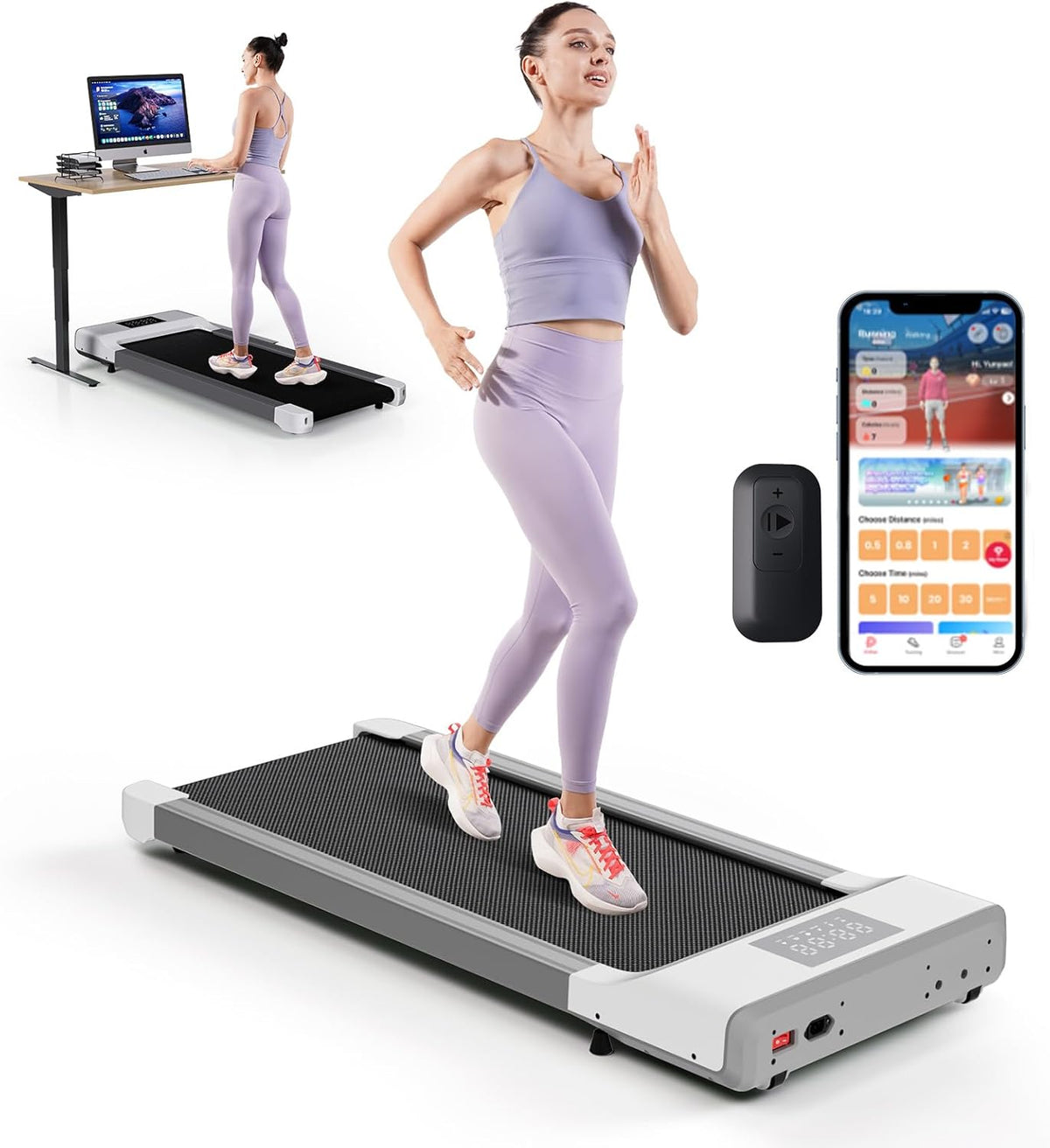 White 45.12" L Under Desk Treadmill with Remote Control LED Display M25022