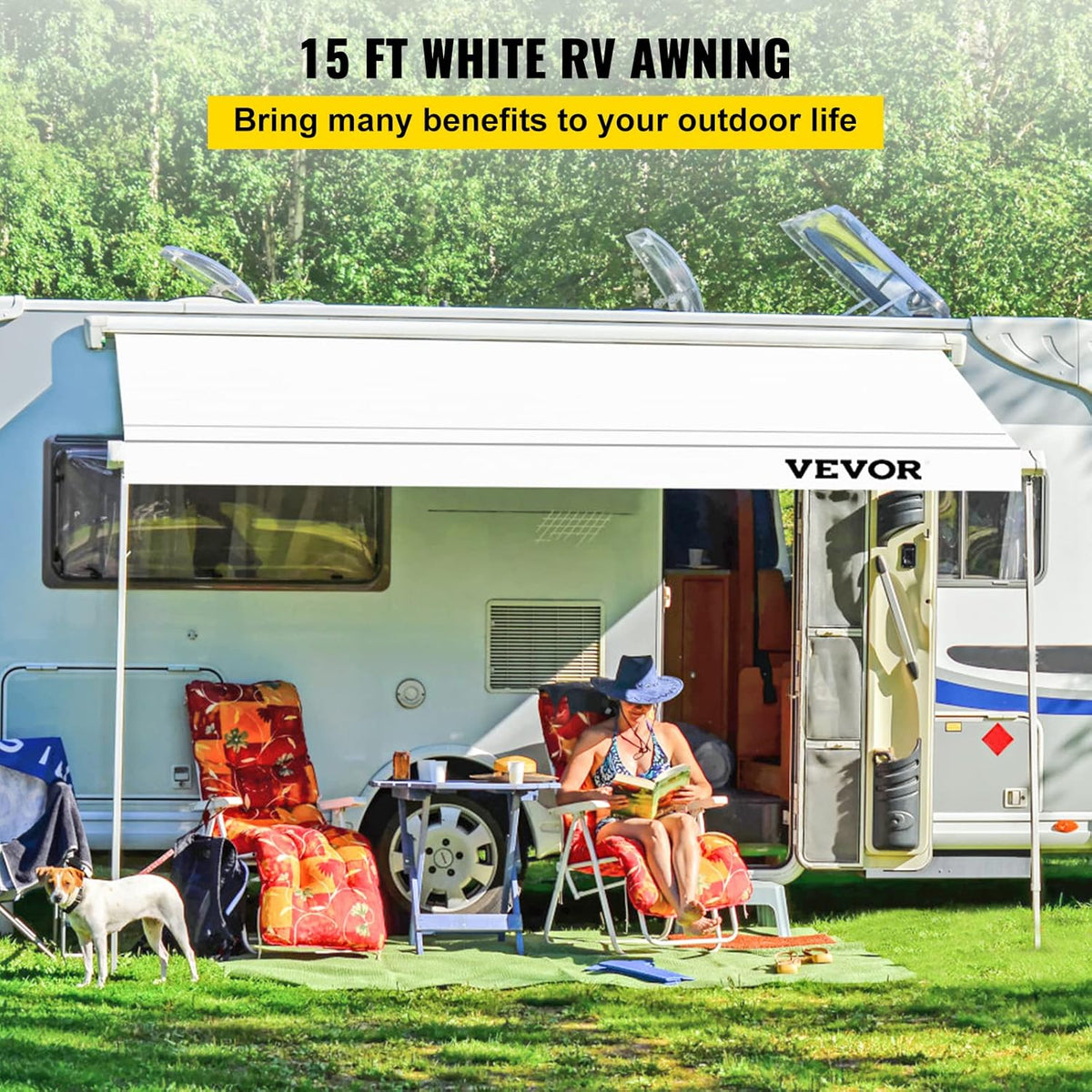 White 15 FT Vinyl RV Awning Replacement Fabric U885