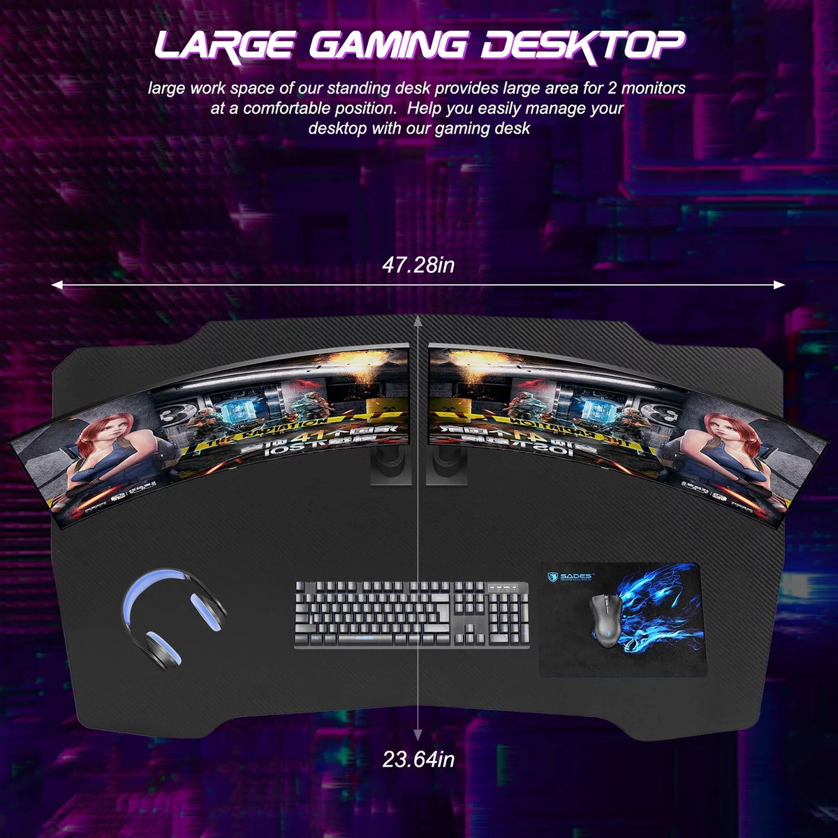 48 inch Z Shaped Gaming Desk with Headphone Hook L72269