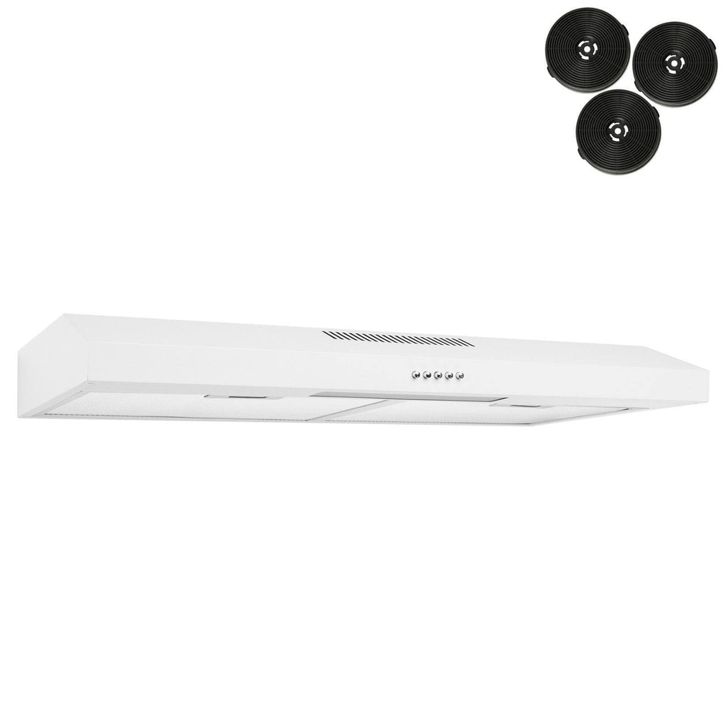 24x22 Under Cabinet White Stainless Steel Kitchen Range Hood Cooking Fan with Carbon Filters J657