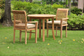 3 Pc Teak Dining Set with 36" Round Table and 2 Stacking Arm Chairs Y9379