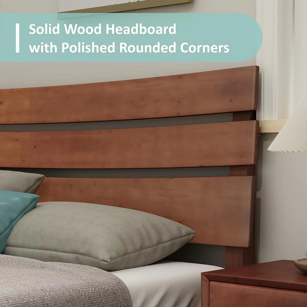 Queen Walnut Solid Wood Bed Frame with Headboard A525