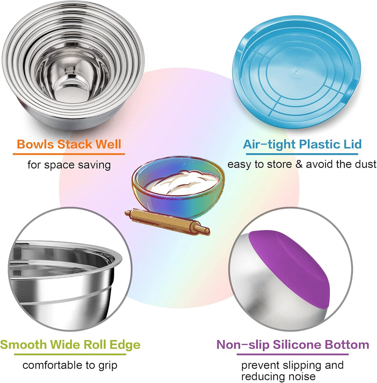 Stainless Steel Mixing Bowls with Lids, Set of 6 L892