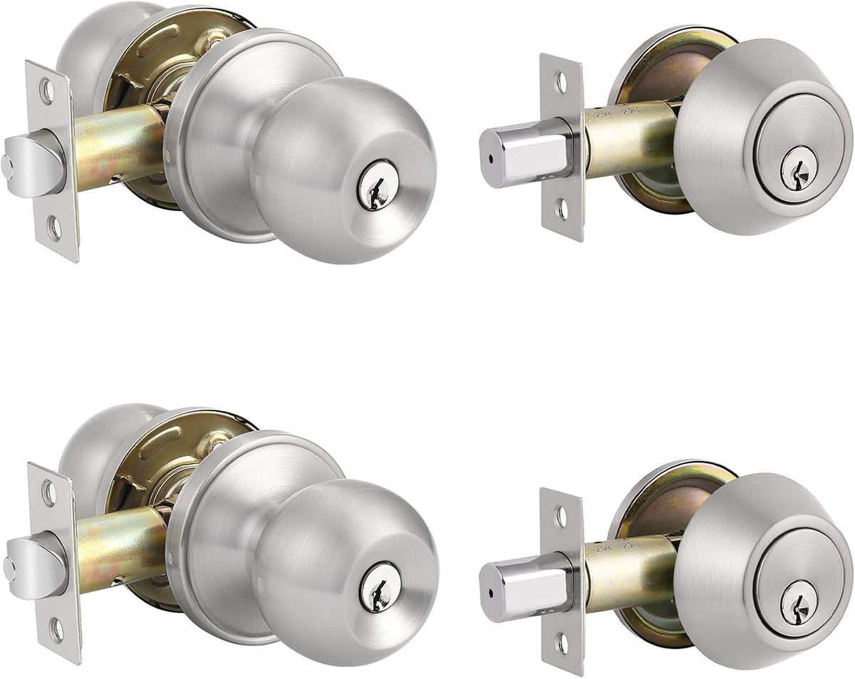 Front Door Handleset with Single Cylinder Deadbolt in Satin Nickel Finish O258493