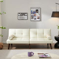 Ivory Linen Convertible Sofa Bed Futon with Solid Wood Legs M727