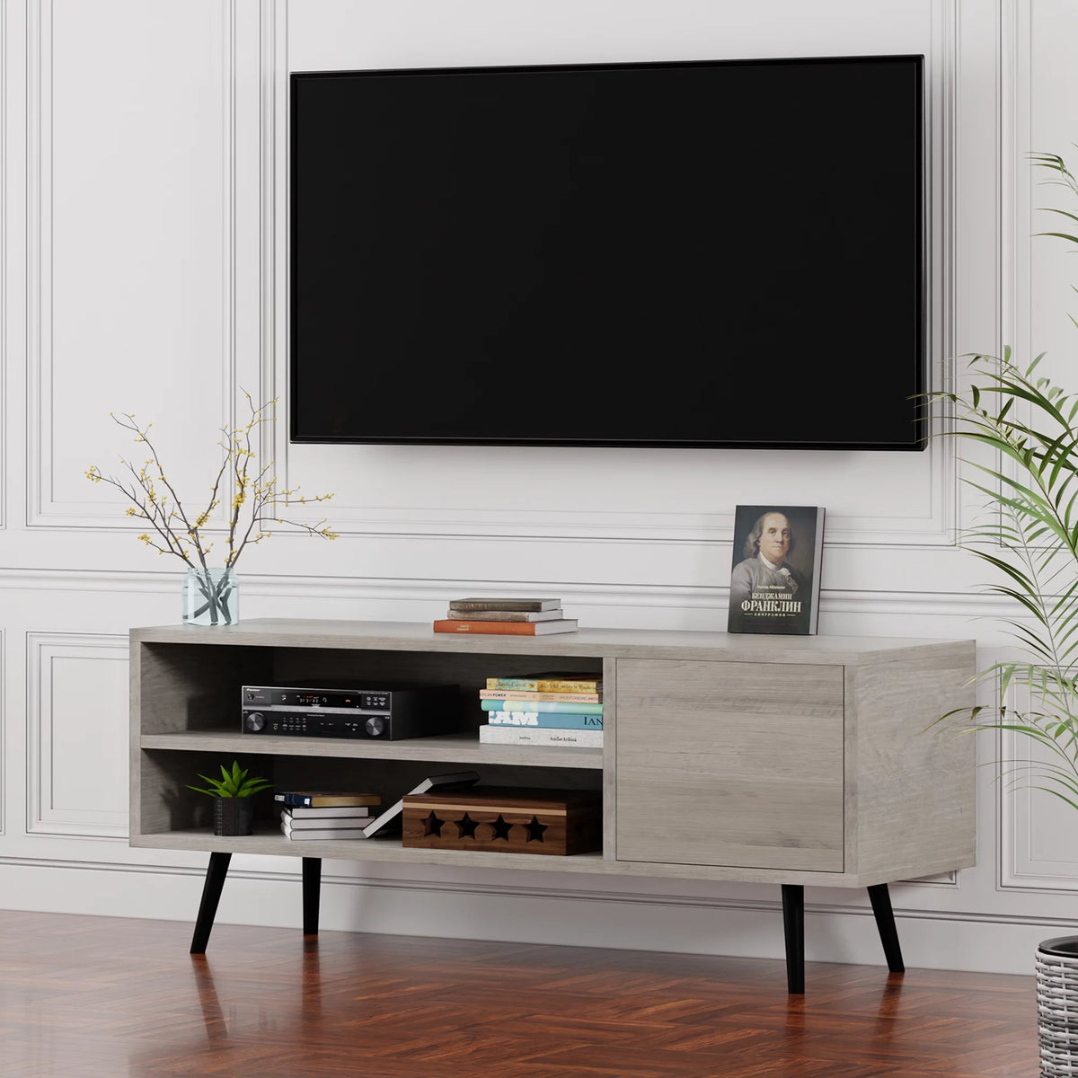 Grey Wood TV Stand up to 55 inches with Storage G772