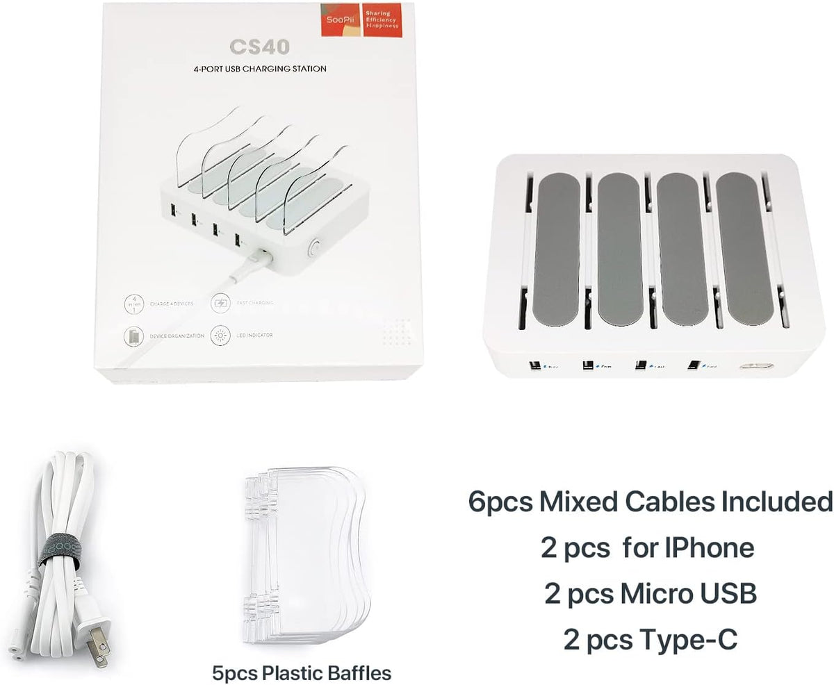 4-Port Charger Station with 6 Mixed Charging Cables, Pack of 2 X446