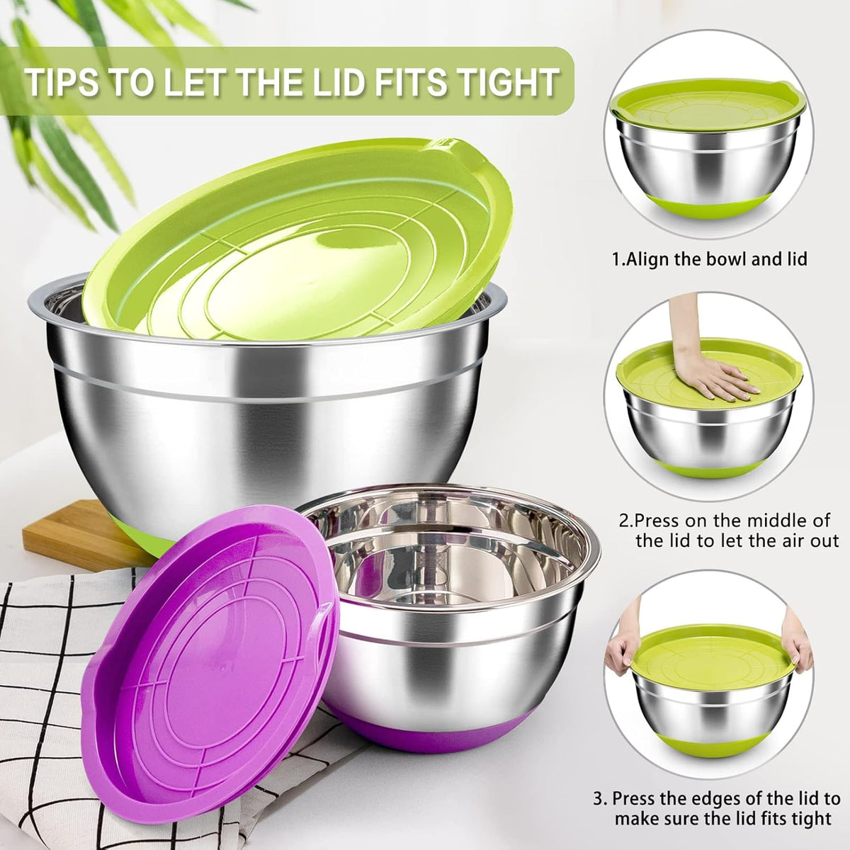 Stainless Steel Mixing Bowls with Lids, Set of 6 L892