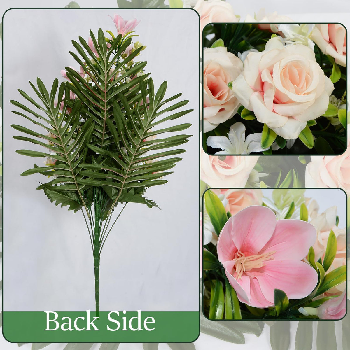 Artificial Rose Magnolia Flowers Bouquet with Cemetery Vase, 2 Sets Z572