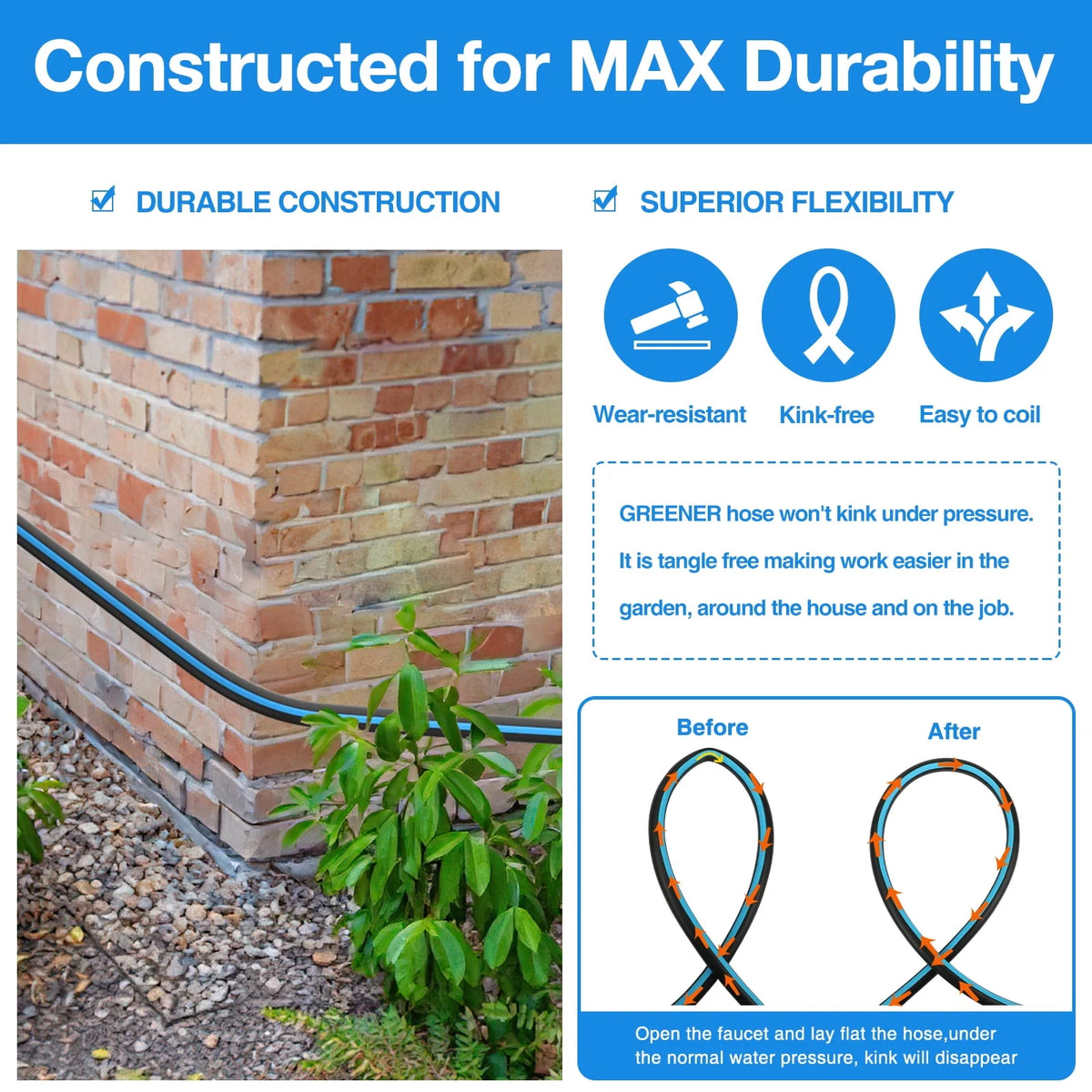 100ft x 5/8 Heavy Duty Garden Hose with Nozzle E966