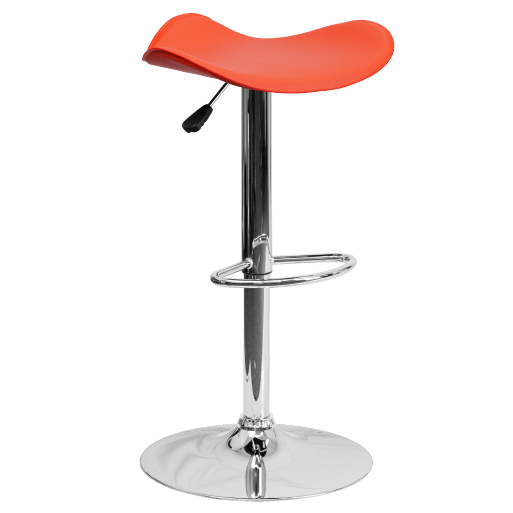 Orange Vinyl Adjustable Height Barstool with Chrome Base V76401