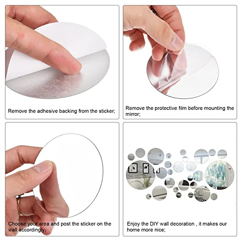 64 Pcs Acrylic Mirror Wall Stickers Frameless Circle Sticky Mirrors Q512