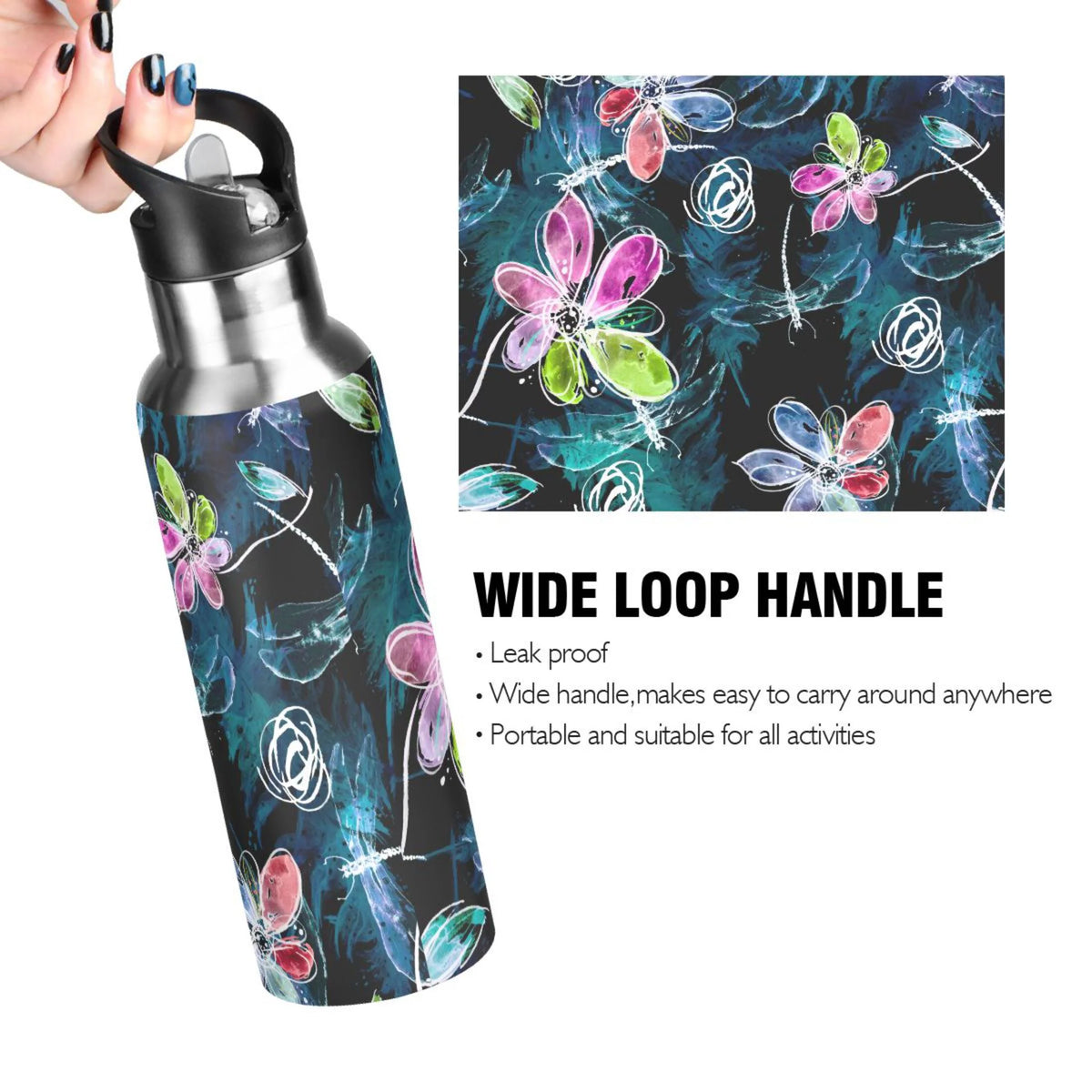 Stainless Steel Insulated Thermos Vacuum Flask Water Bottle with Straw Lid W950663