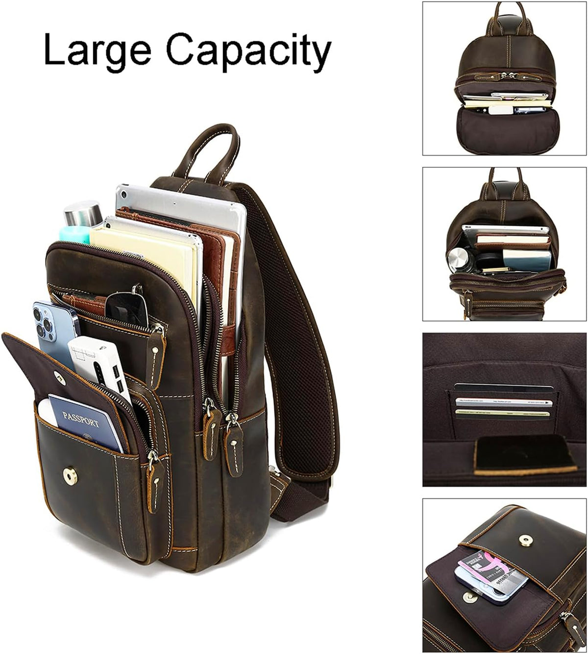 Brown Full Grain Leather Crossbody Shoulder Sling Bag F811230