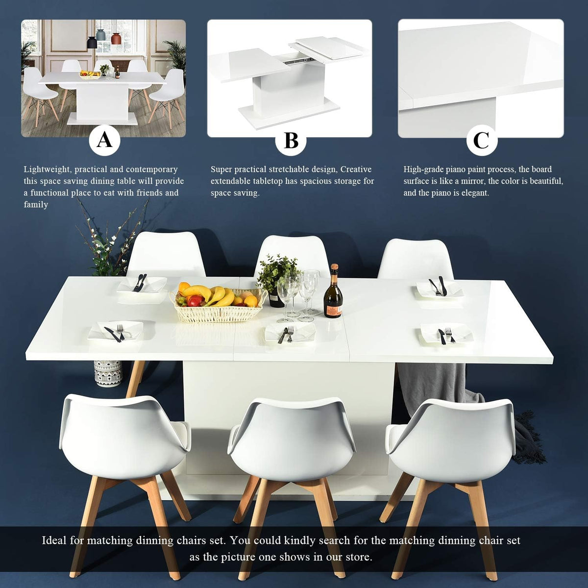 Gloss White Extensible Wooden Dining Table V951