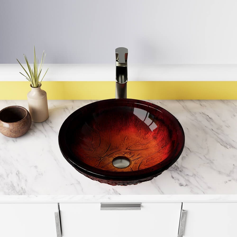 Vessel Sink Ensemble with Brushed Nickel Finish Faucet, Pop-Up Drain, and Sink Ring M16177