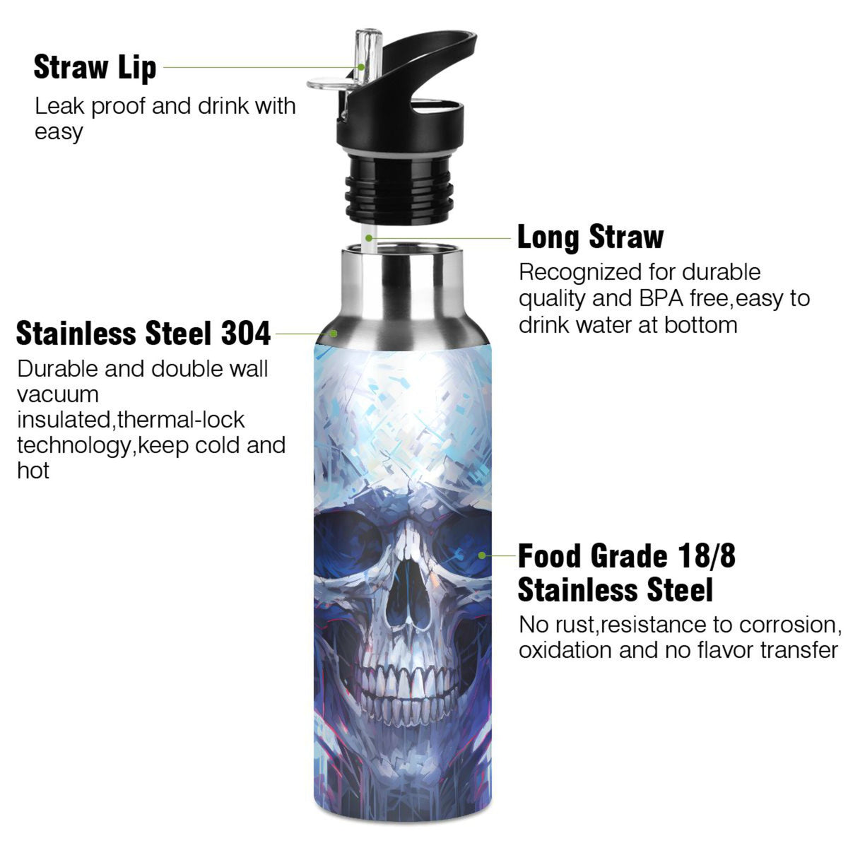 20 oz Insulated Stainless Steel Water Bottle with Straw Lid W814957