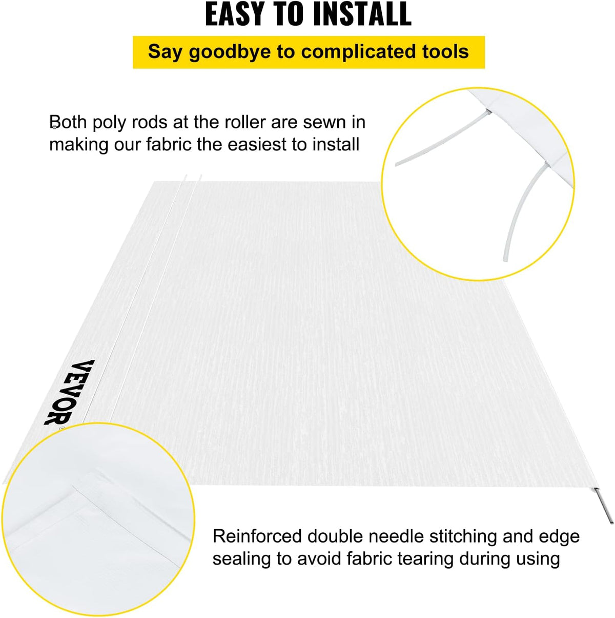 White 15 FT Vinyl RV Awning Replacement Fabric U885