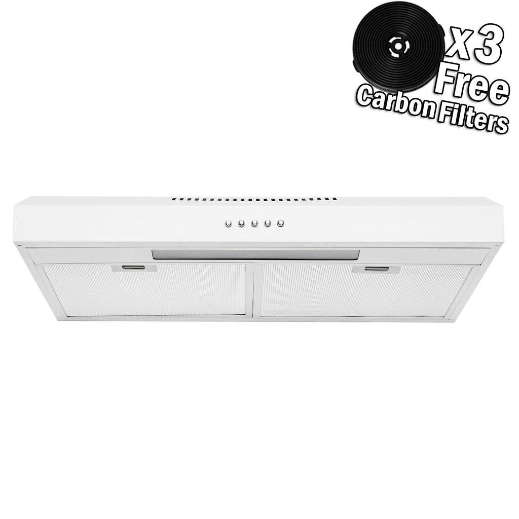 24x22 Under Cabinet White Stainless Steel Kitchen Range Hood Cooking Fan with Carbon Filters J657
