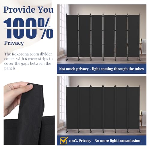 6FT Tall Black Rolling Room Divider with Lockable Wheels A353086