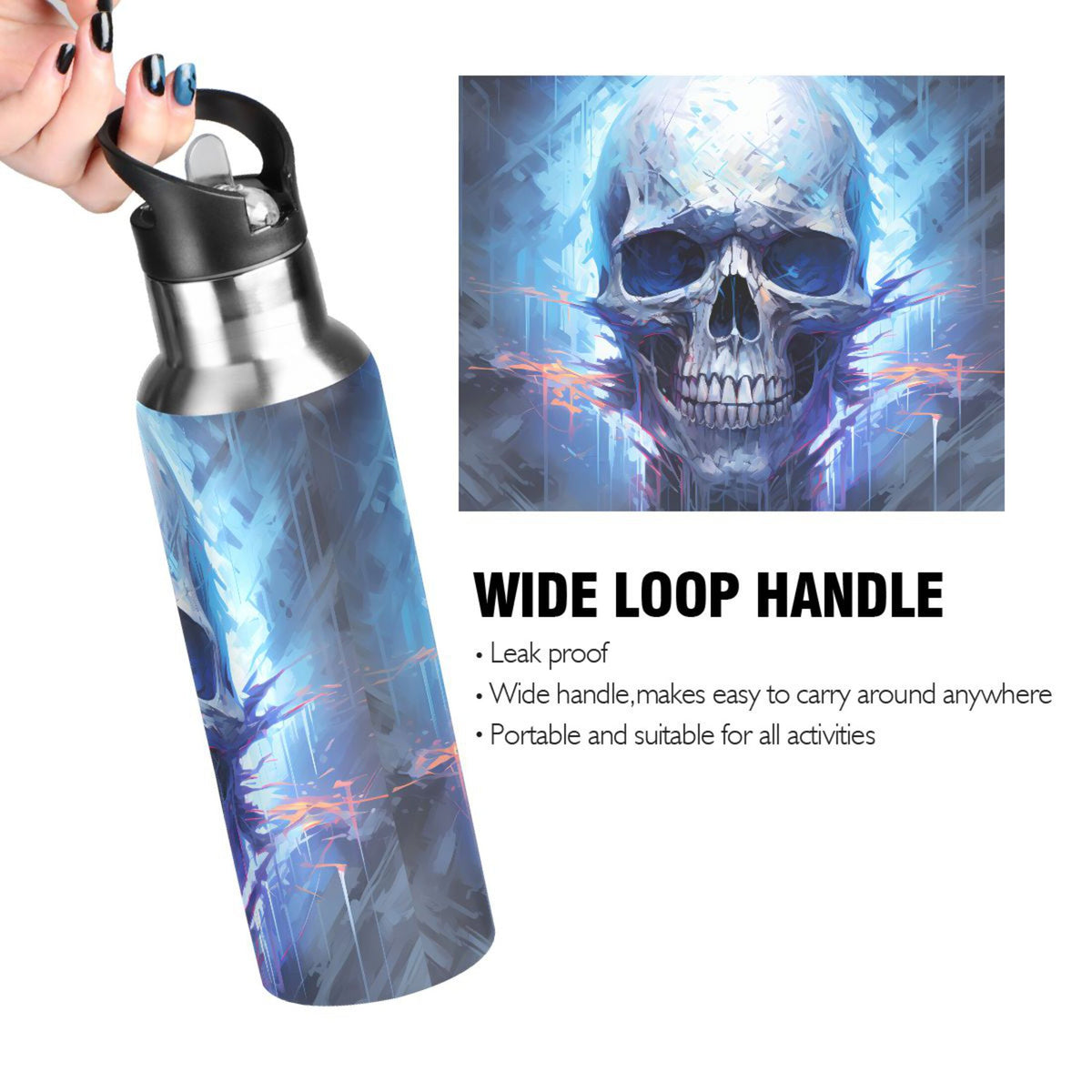20 oz Insulated Stainless Steel Water Bottle with Straw Lid W814957