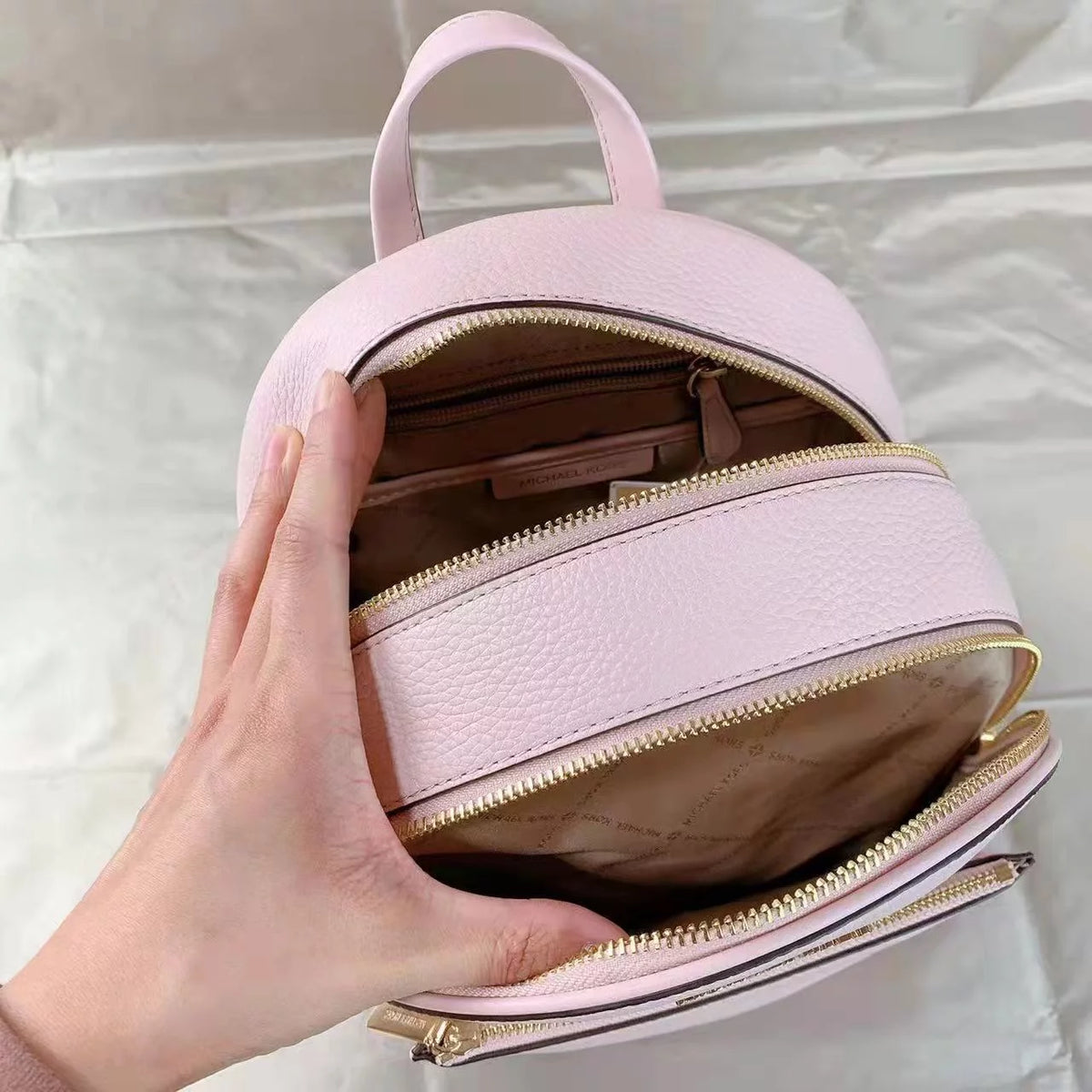 Powder Blush Pink Pebbled Leather Backpack T286544