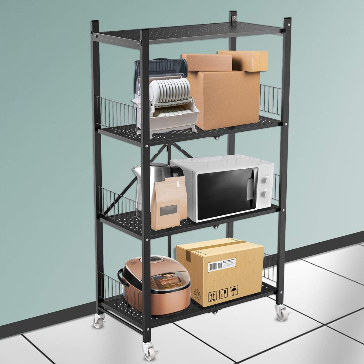3 Shelf Steel Shelving Unit with Wheels C690594