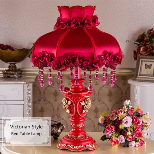 Blue Fabric 1 Head Floral Table Lamp with Beaded Fringe and Lace Q638