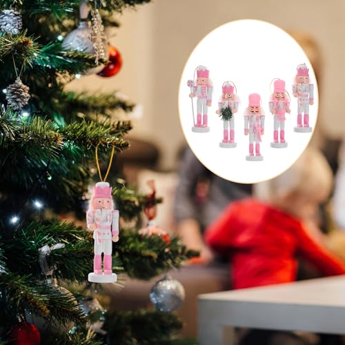5 Pcs Pink Wooden Nutcracker Ornament Hanging Decorations A161