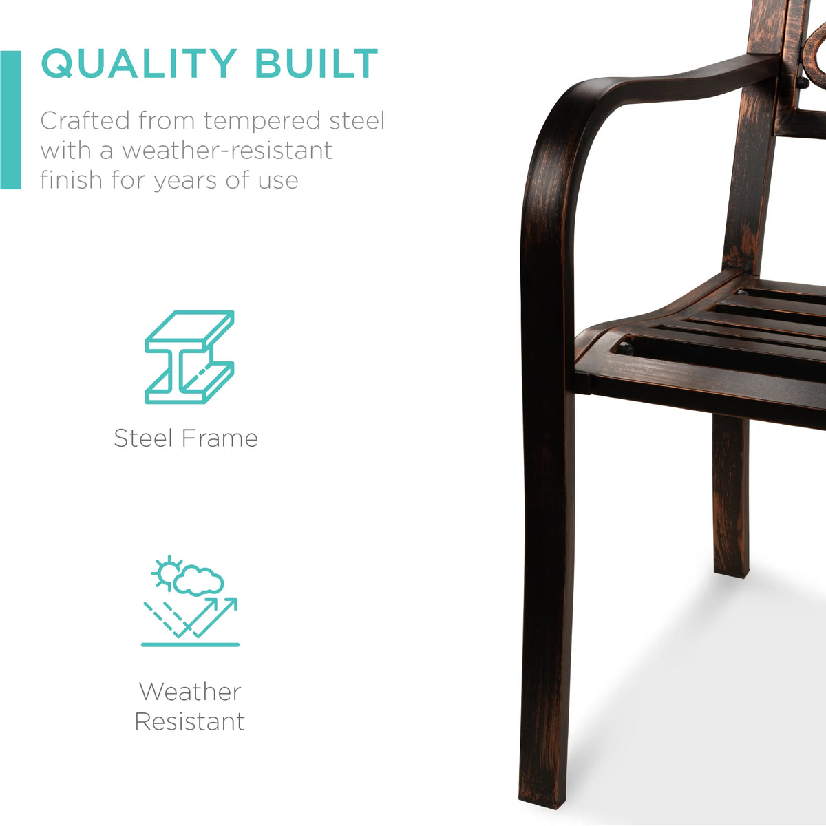 Brown Outdoor Steel Bench with Floral Design Backrest B1769