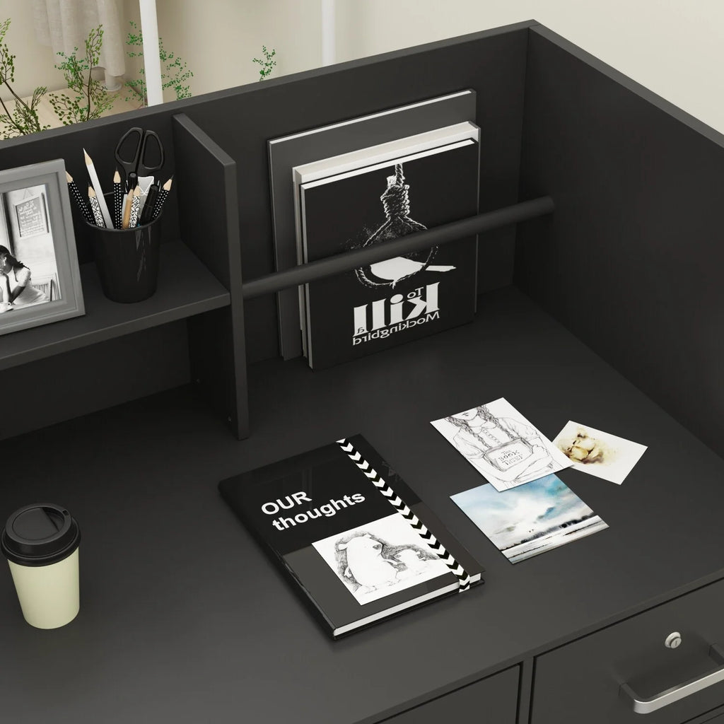 47.2"L Reception Counter Desk with Lockable Drawers, Black K87511