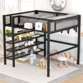 Full Size Black Metal Loft Bed with Shelves and Storage U68061