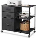 Rustic Brown 3 Drawer Mobile File Cabinet with Open Storage Shelf W728