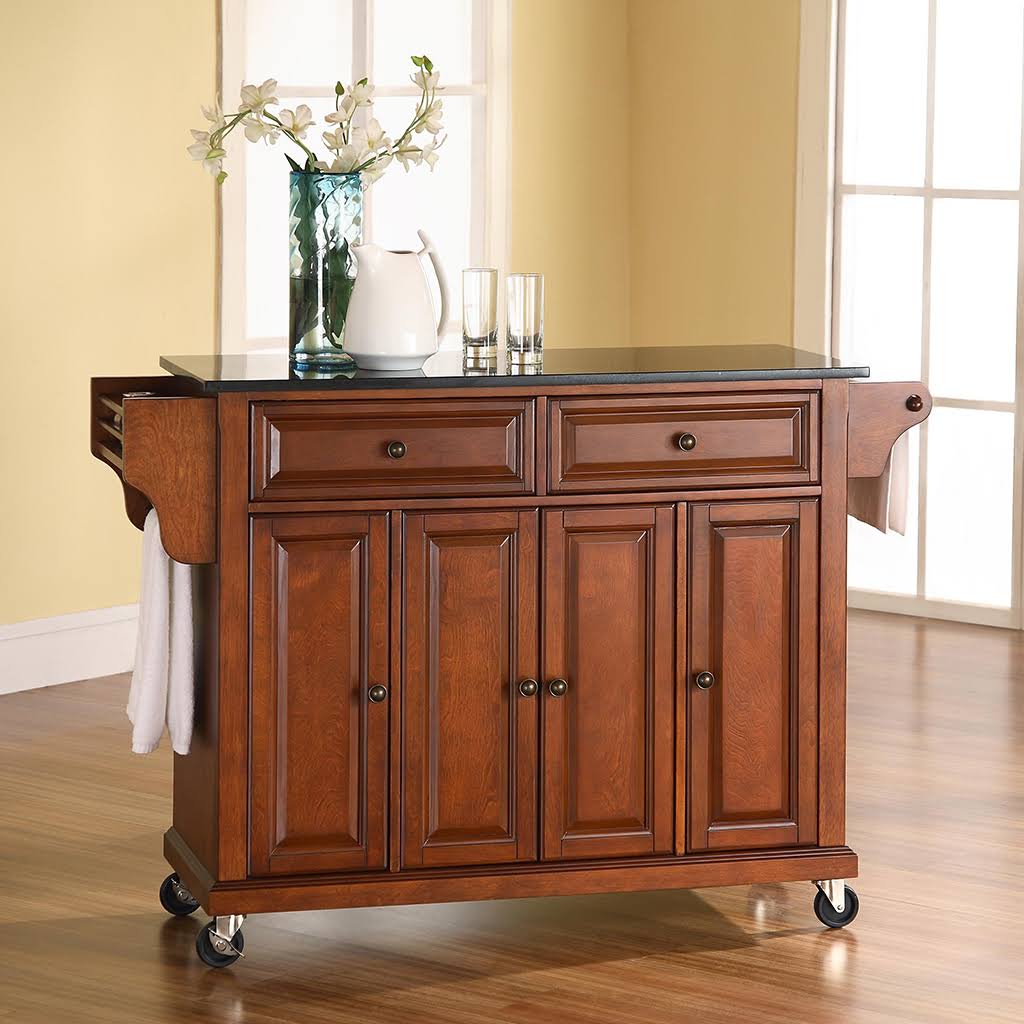 Solid Black Granite Top Kitchen Cart E9902
