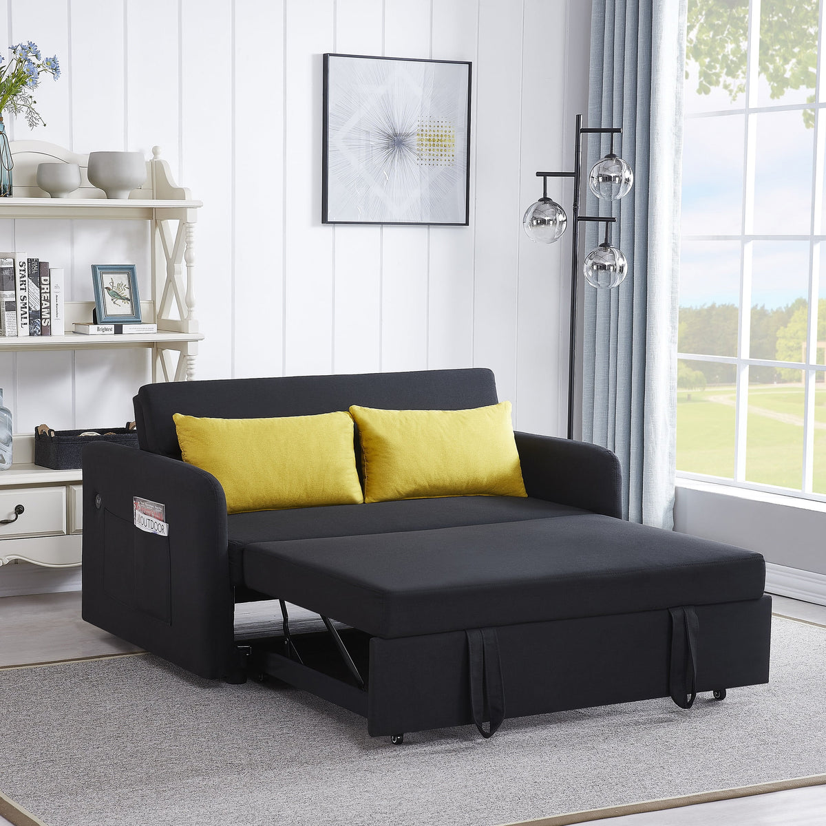 Convertible Sleeper Sofa Bed Polyester Futon Couch Loveseat with Pillows F442