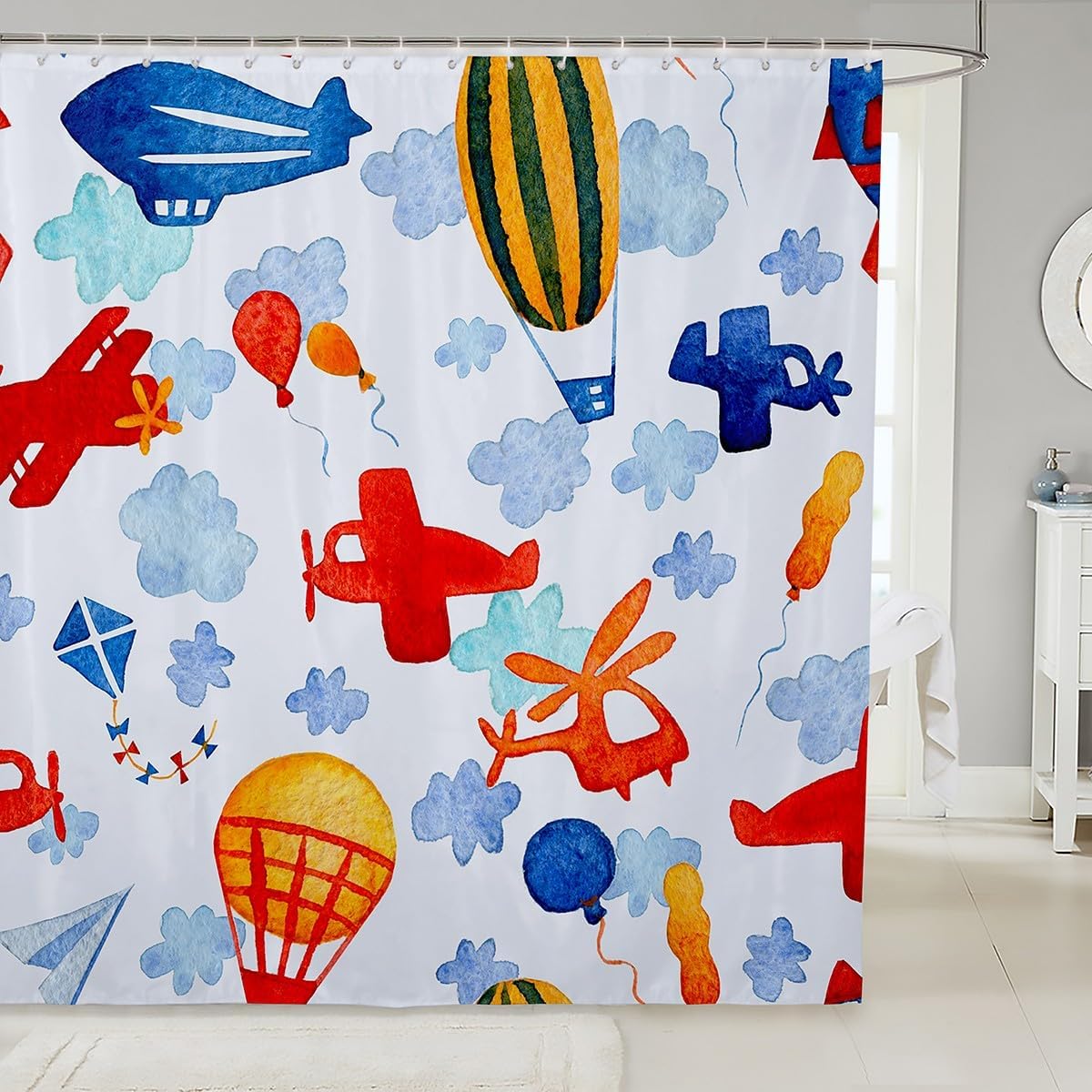 Waterproof Bathroom Curtain with 12 Hooks, 72"Wx72"L O7495