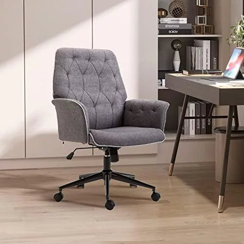 Dark Grey Tufted Linen Home Office Desk Chair U97025