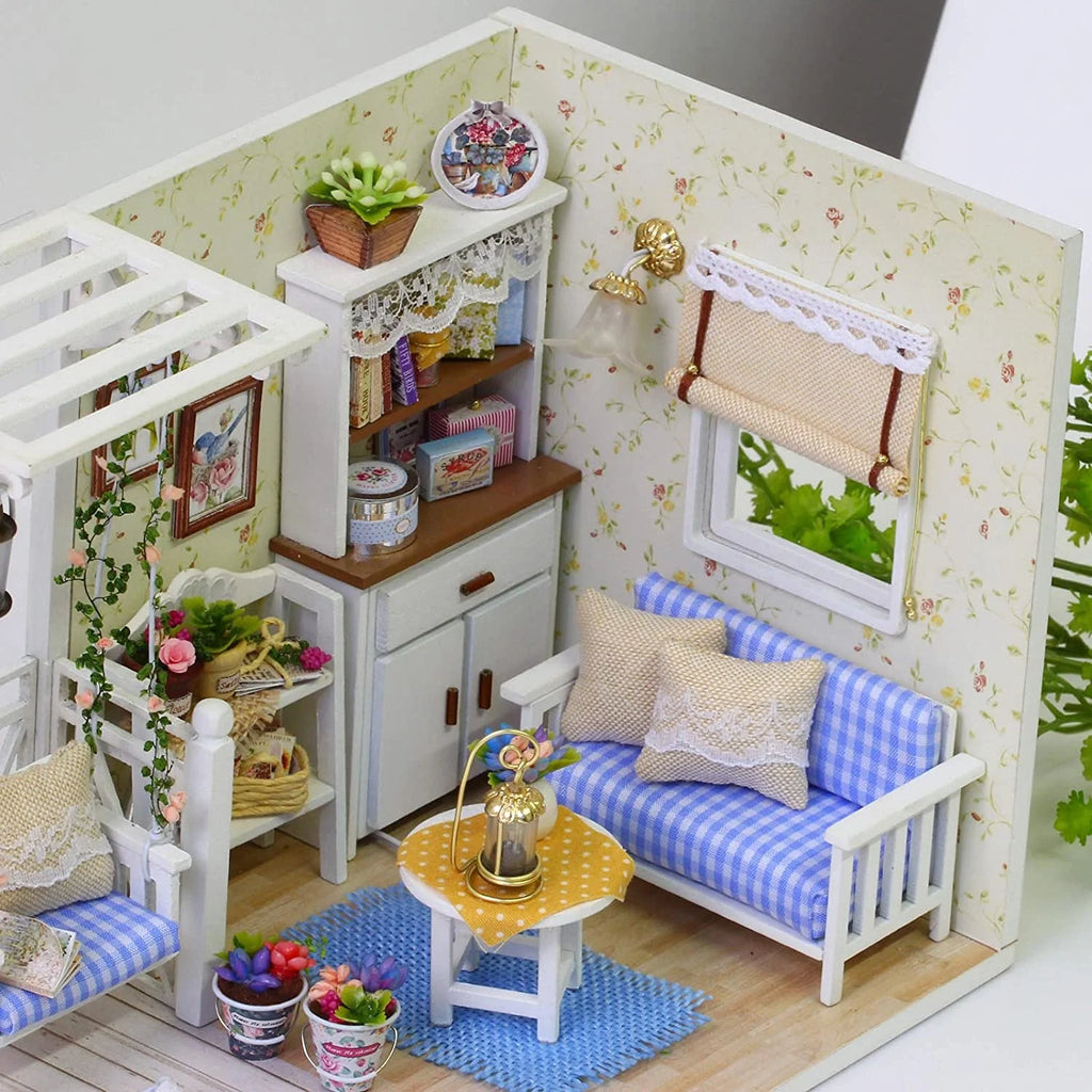 Wooden Dollhouse Miniatures DIY House Kit with Led Light A618751