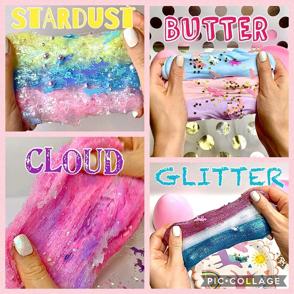 Unicorn Surprise Slime Egg Bundle 4 Pack Variety Slime Making Kit with Butter, Cloud, Glitter, Stardust Slime B26928