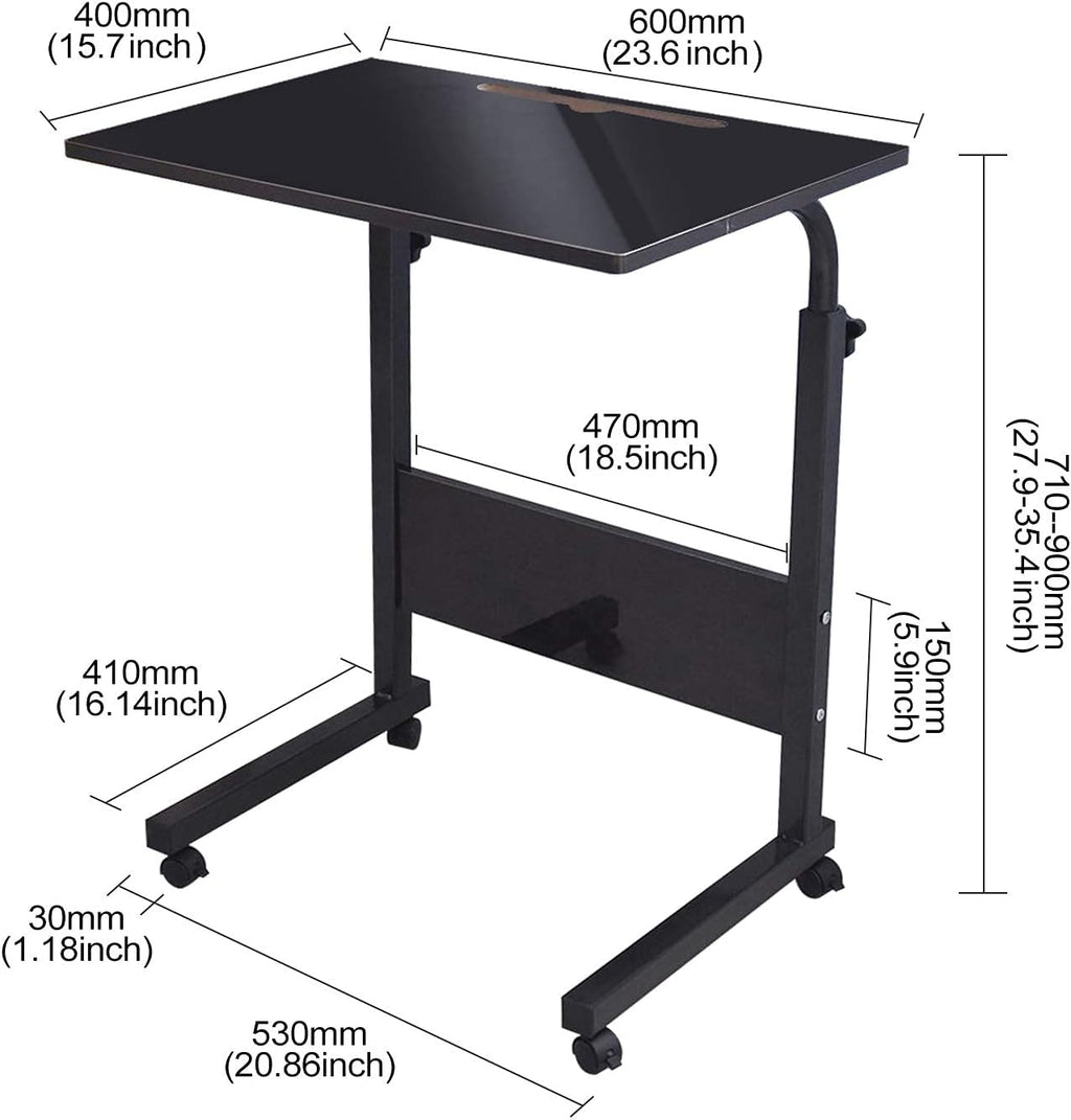 Height Adjustable Rolling Side Table with Wheels, Black N743472