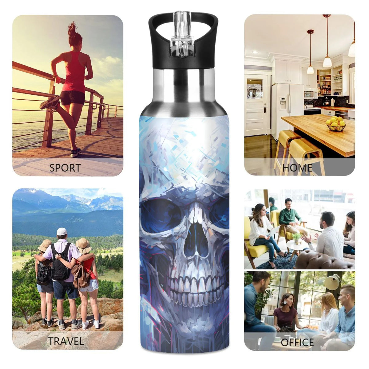 20 oz Insulated Stainless Steel Water Bottle with Straw Lid W814957