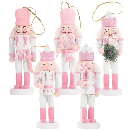 5 Pcs Pink Wooden Nutcracker Ornament Hanging Decorations A161